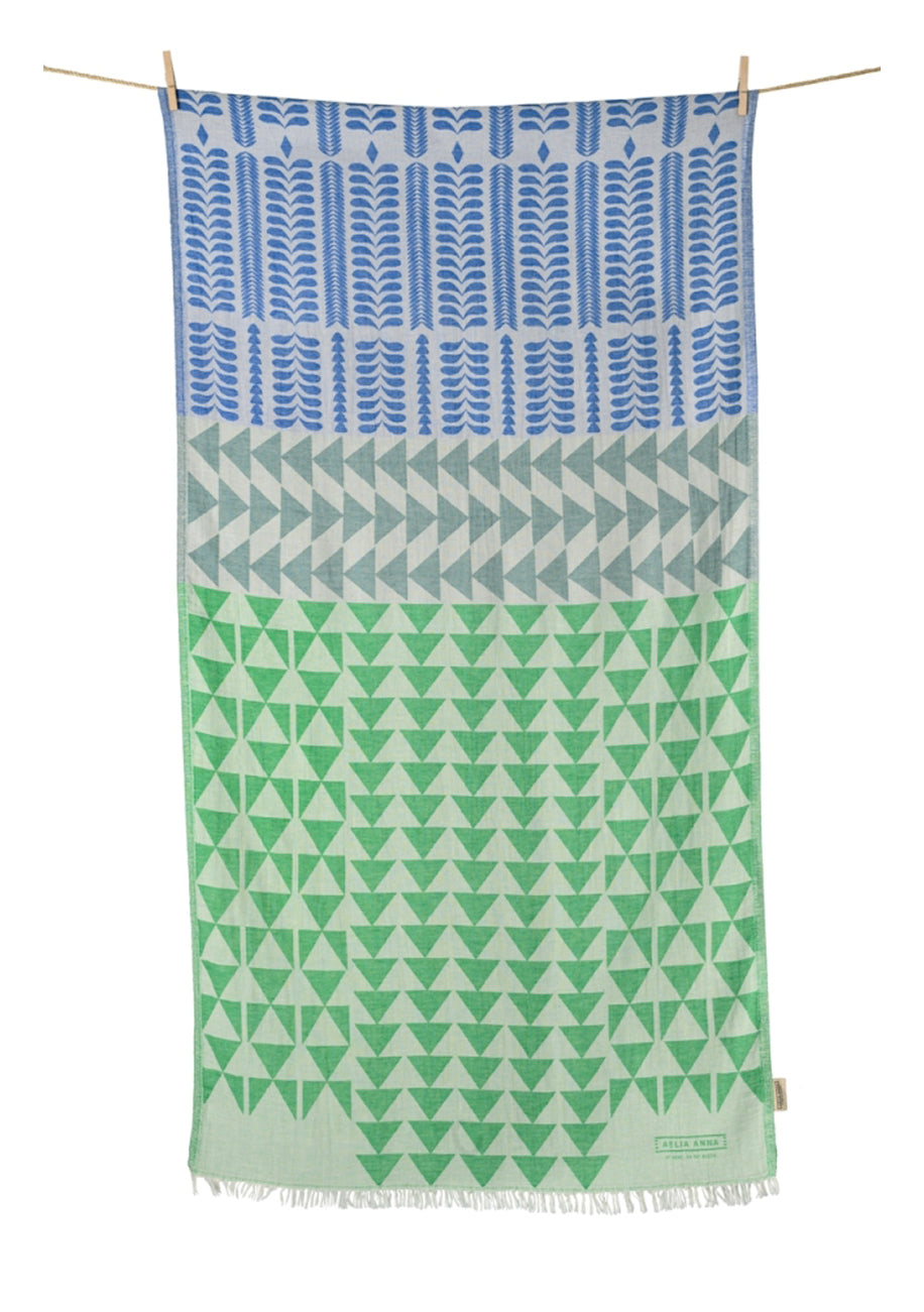 Traditional Peshtemal Towel Blue, Eucalyptus and Green